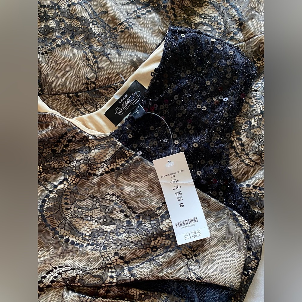 NWT BEBE Addiction Sparkle One Sleeve Lace Dress‎ - Picture 11 of 12
